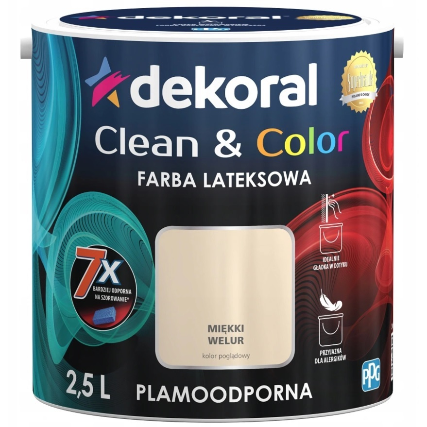 FARBA LATEKSOWA DEKORAL CLEAN&COLOR 2.5L MIĘKKI WELUR SATYNA