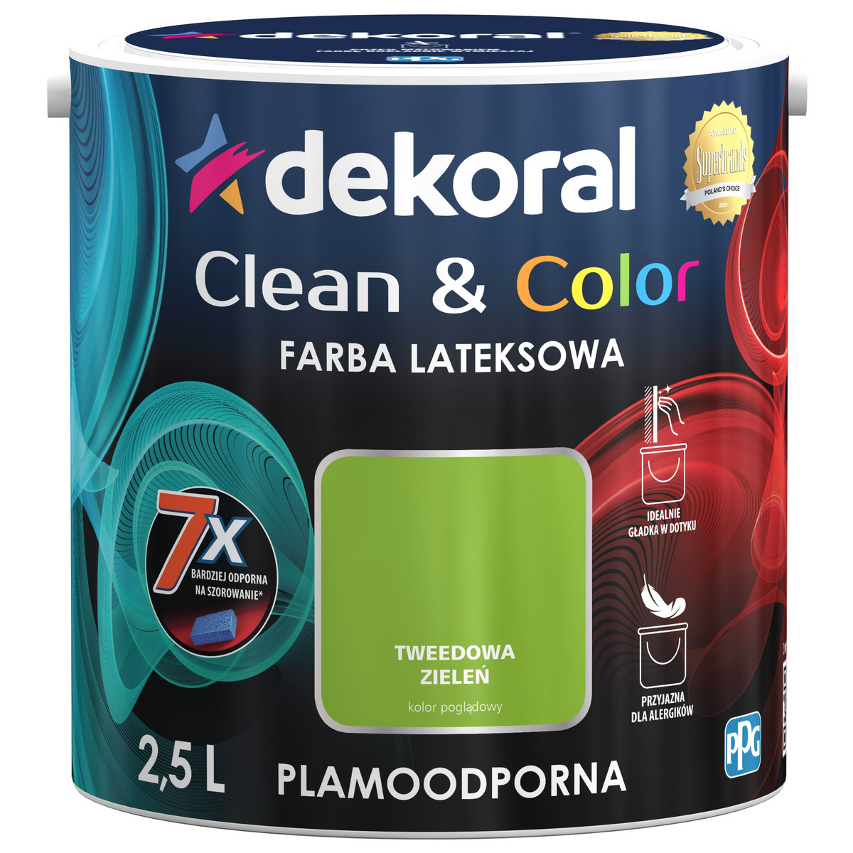FARBA LATEKSOWA DEKORAL CLEAN&COLOR 2.5L TWEEDOWA ZIELEŃ SATYNA