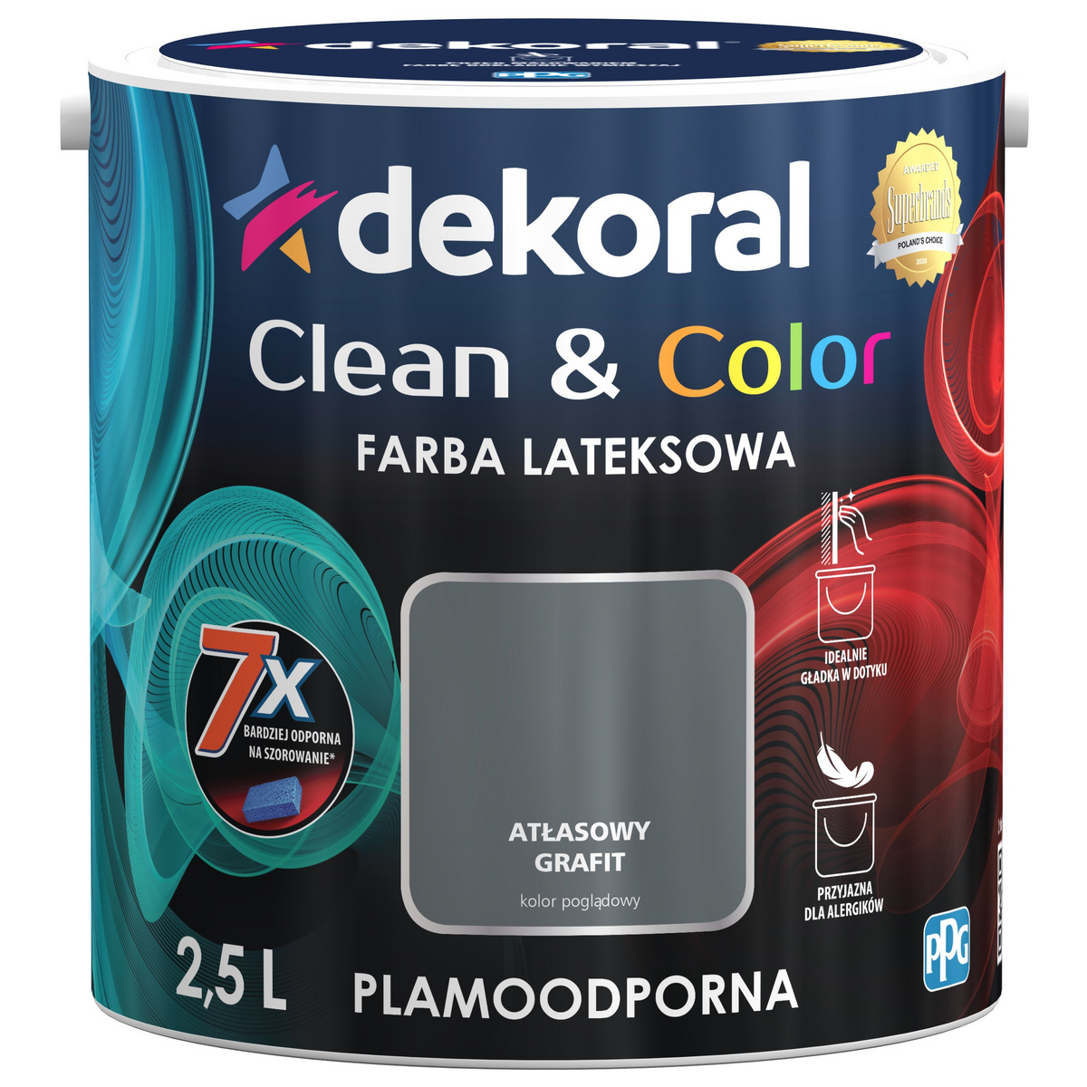 FARBA LATEKSOWA DEKORAL  CLEAN&COLOR 2.5L ATŁASOWY GRAFIT SATYNA