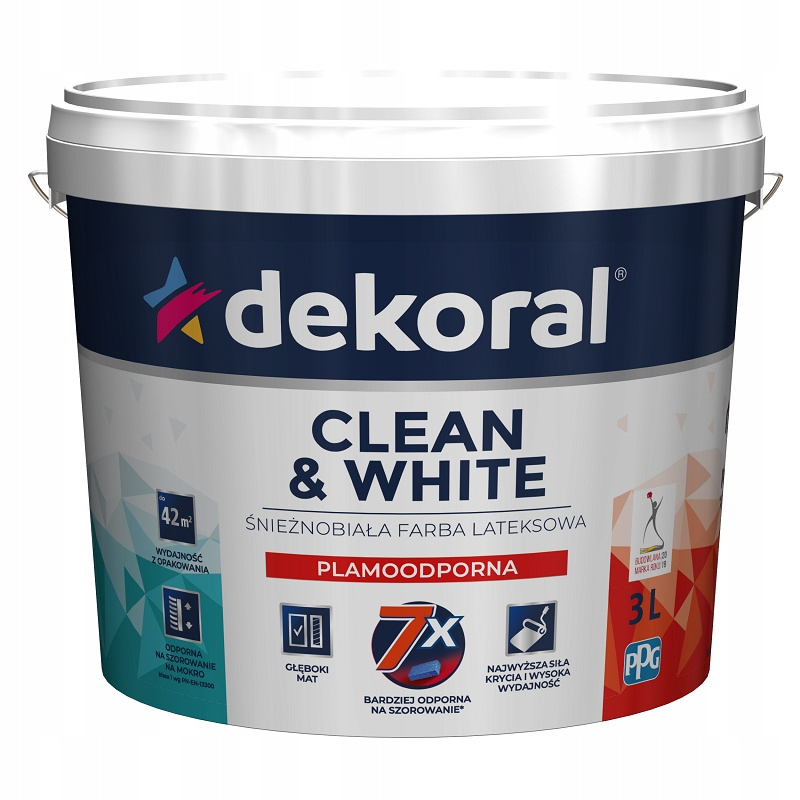 FARBA LATEKSOWA DEKORAL CLEAN&WHITE 3L ŚNIEŻNOBIAŁA MAT