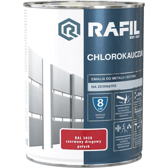 EMALIA CHLOROKAUCZUKOWA RAFIL 0.9L CZERWONY DROGOWY RAL 3020