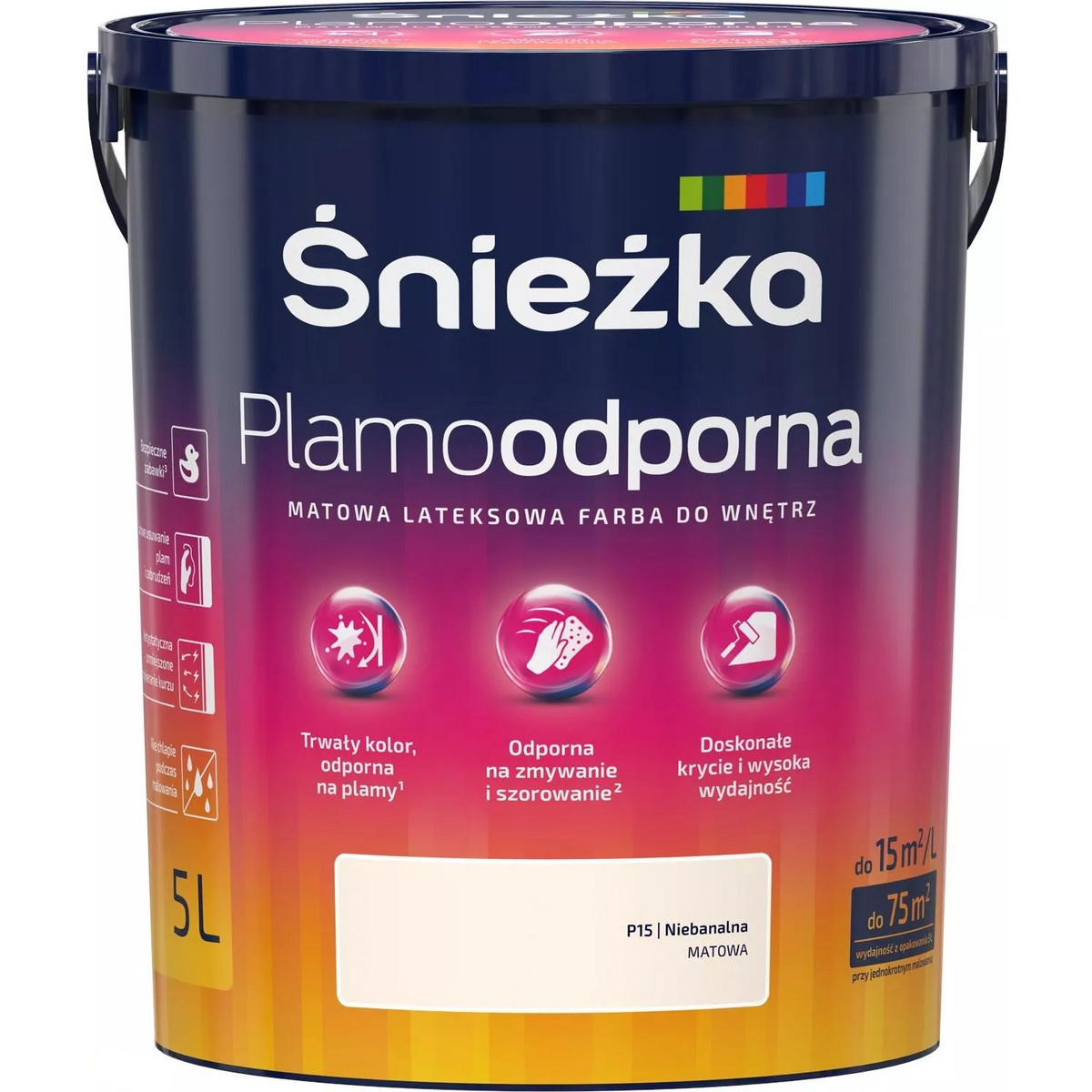 FARBA LATEKSOWA ŚNIEŻKA PLAMOODPORNA 5L NIEBANALNA P15