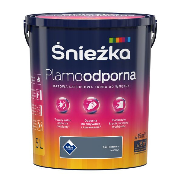 FARBA LATEKSOWA ŚNIEŻKA PLAMOODPORNA 5L POŻĄDANA P43
